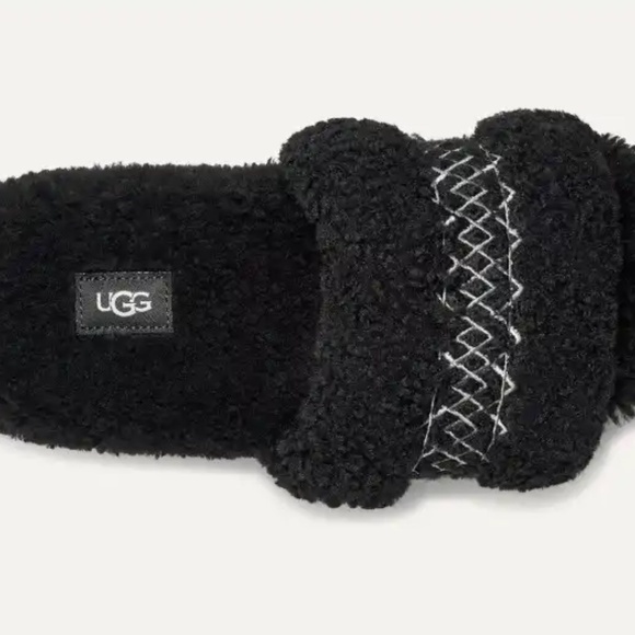 Ugg Cozetta Ugg Tasman Braid Sheepskin Fur Logo Slip On Slide Slippers Black New